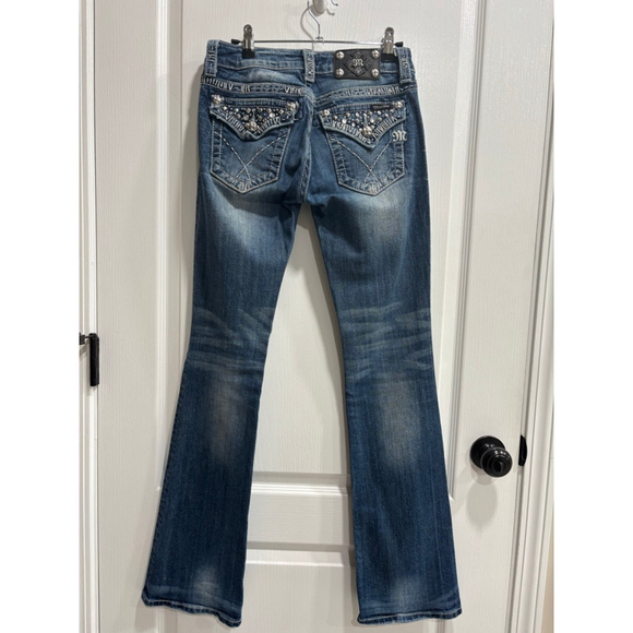 Women's Miss Me Jeans Size 26 Blue Denim Boot, Jewel Embellishments - Picture 5 of 13